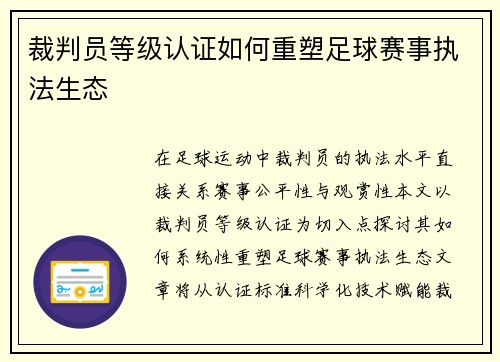 裁判员等级认证如何重塑足球赛事执法生态